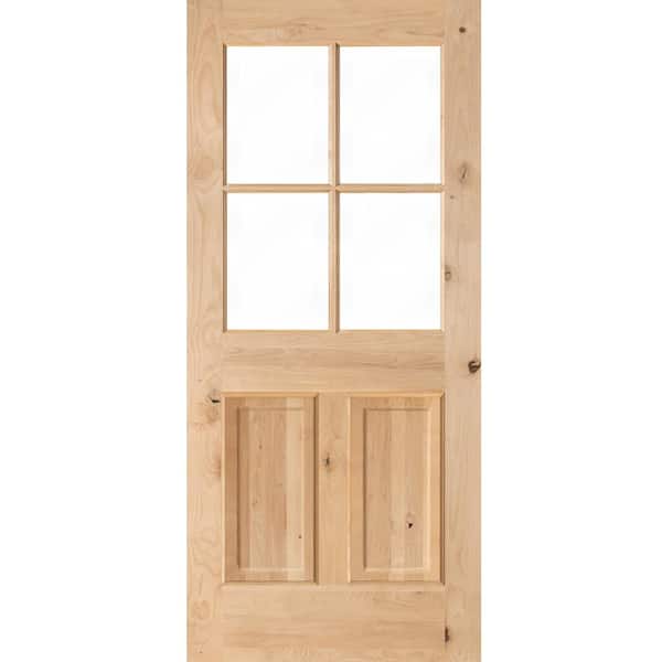 Krosswood Doors 32 in. x 80 in. Rustic Knotty Alder 4-Lite Clear Glass 2-Panel Unfinished Wood Front Door Slab