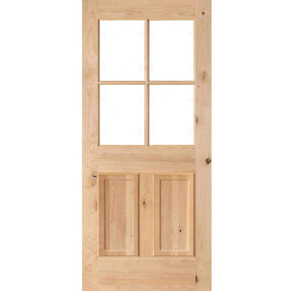 Krosswood Doors 36 in. x 80 in. Rustic Knotty Alder 4-Lite Clear Glass ...