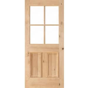 36 in. x 80 in. Rustic Knotty Alder 4-Lite Clear Glass 2-Panel Unfinished Wood Front Door Slab