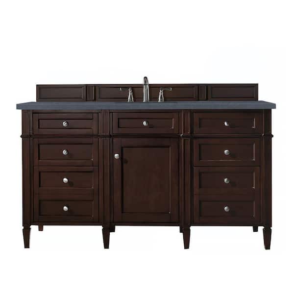 James Martin Vanities Brittany 60 in. W x 23.5 in.D x 34 in. H Single Vanity in Burnished Mahogany with Quartz Top in Charcoal Soapstone