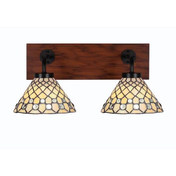 Unbranded Kirby 17.75 in. 2-Light Matte Black and Painted Wood-look Metal Vanity Light