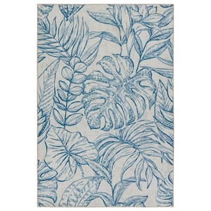 Vibe Tropic Navy/Taupe 3 ft. x 8 ft. Runner Floral Polyester Indoor/Outdoor Area Rug