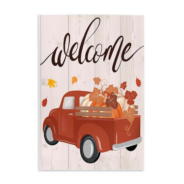 Stupell Industries Welcome Country Pumpkin Truck by Jo Taylor Unframed Graphic Typography Art Print 10 in. x 15 in.