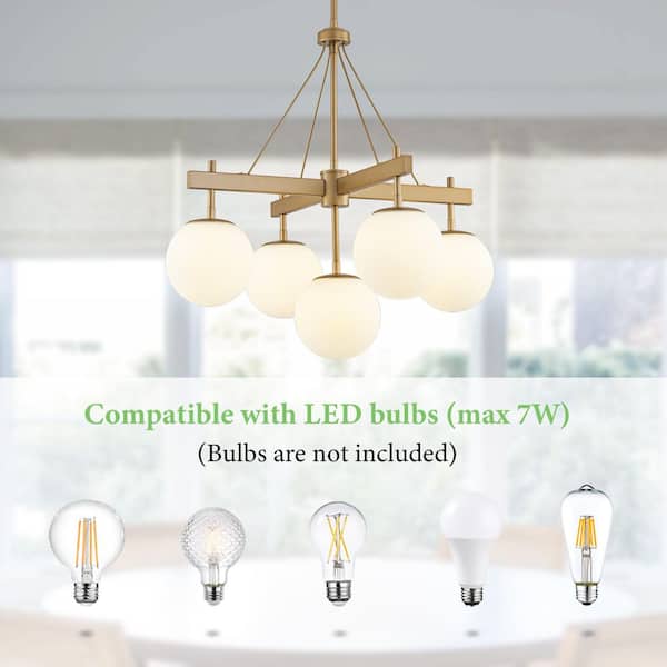 HLJYNJM 5-Light Gold Mid Century Sputnik Chandelier with Milk
