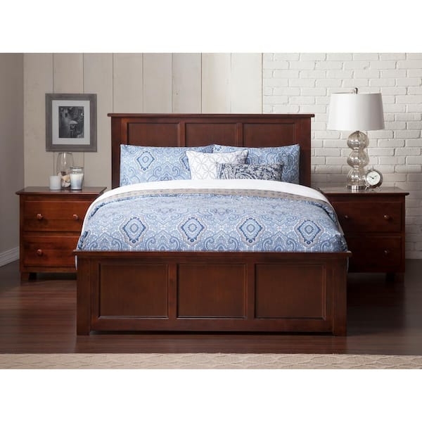Madison Walnut Full Solid Wood Frame Low Profile Platform Bed with Matching Footboard and USB Device Charger