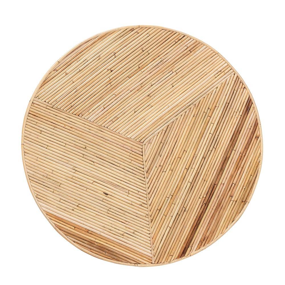 Bella 28 in. Natural Round Rattan and Mahogany Wood Coffee Table