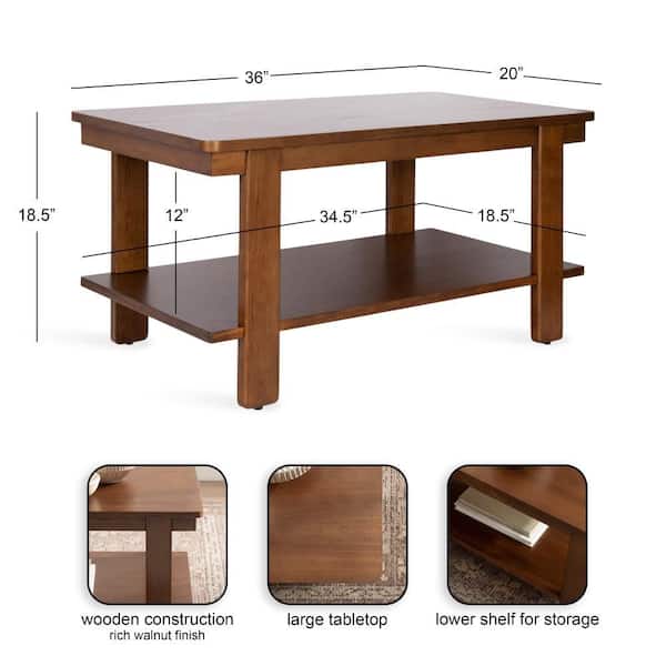 Kate and Laurel Foxford 36 in. Walnut Brown Rectangle Wood Coffee