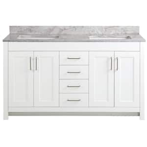 Westcourt 61 in. W x 22 in. D Bath Vanity in White with Stone Effect Vanity Top in Winter Mist with White Sink