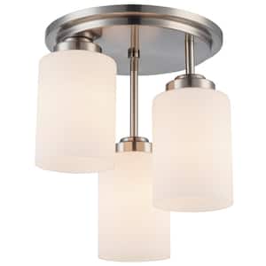 Mod Pod 11 in. 3-Light Brushed Nickel Semi-Flush Mount Ceiling Light with Frosted Glass Shades