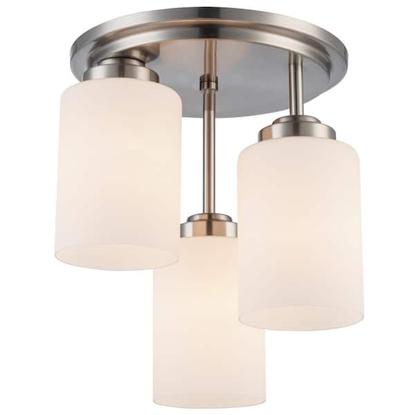 Bel Air Lighting Mod Pod 11 in. 3-Light Brushed Nickel Semi-Flush Mount Ceiling Light with Frosted Glass Shades