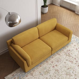 90.6 in. Modern Square Arm Corduroy Fabric Rectangle Upholstered 2-Seater Sofa in Orange with Wood Frame