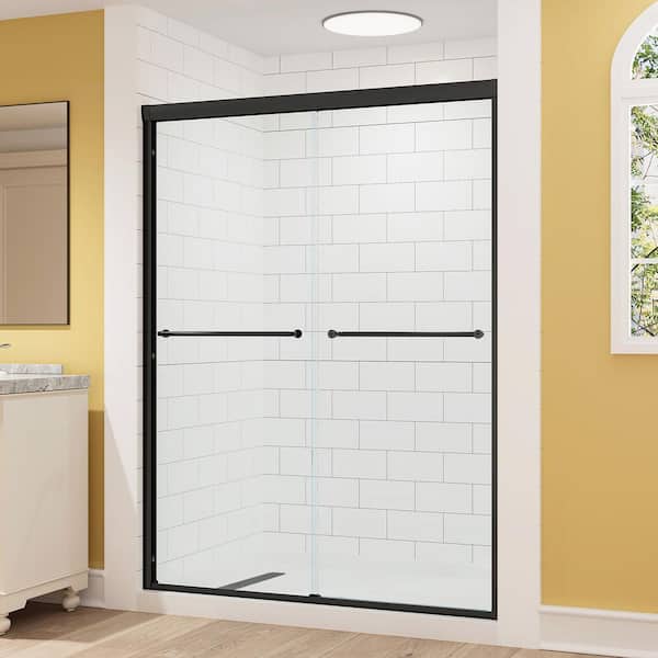 60 in. L x 32 in. W x 76 in. H Alcove Shower Kit with Sliding Semi Frameless Shower Door and Shower Pan