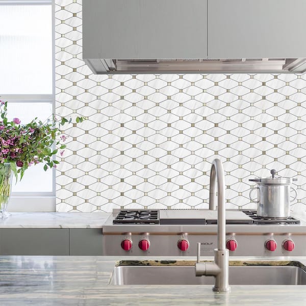 White 12.7in x 12in PVC Mixed Metal Gold Peel and Stick Backsplash 10-Pack