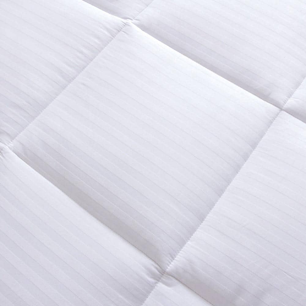 White Dobby Stripe Cotton Full Mattress Pad with Polyester Fill