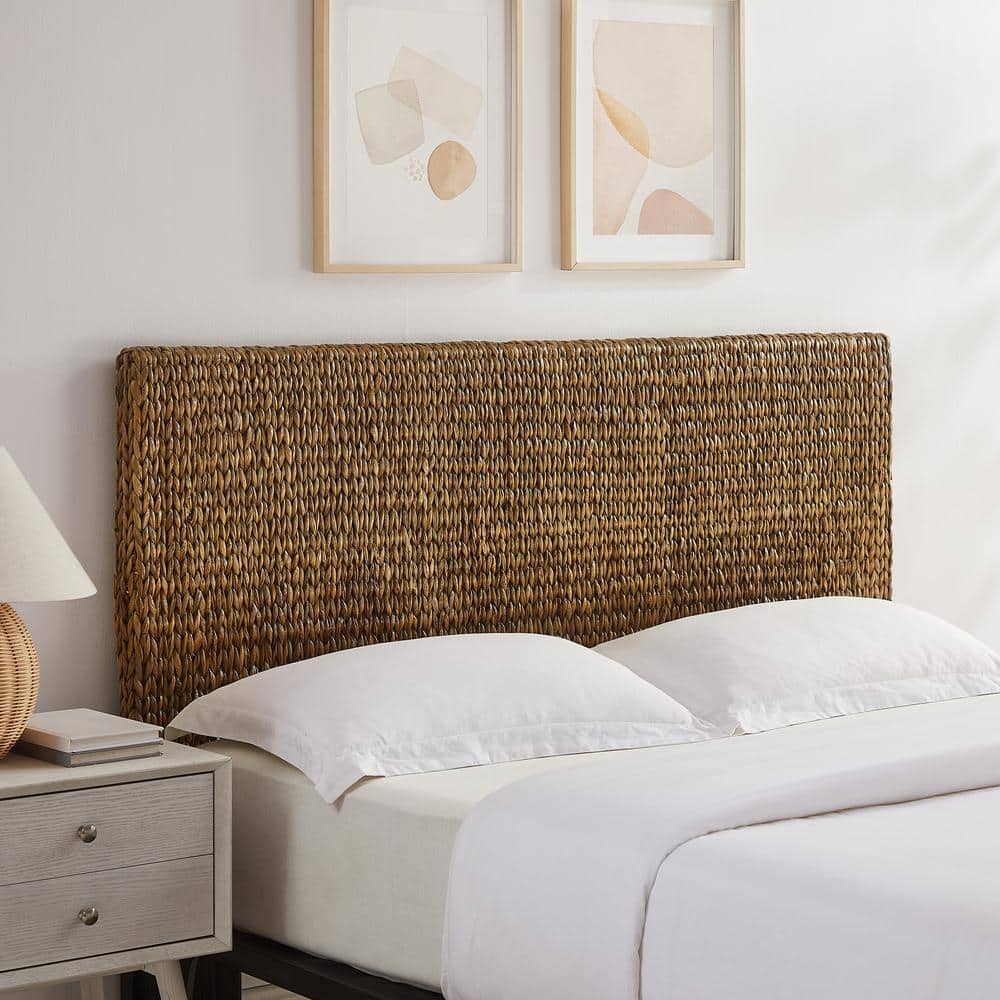 King Size Handwoven Seagrass and Mahogany Headboard