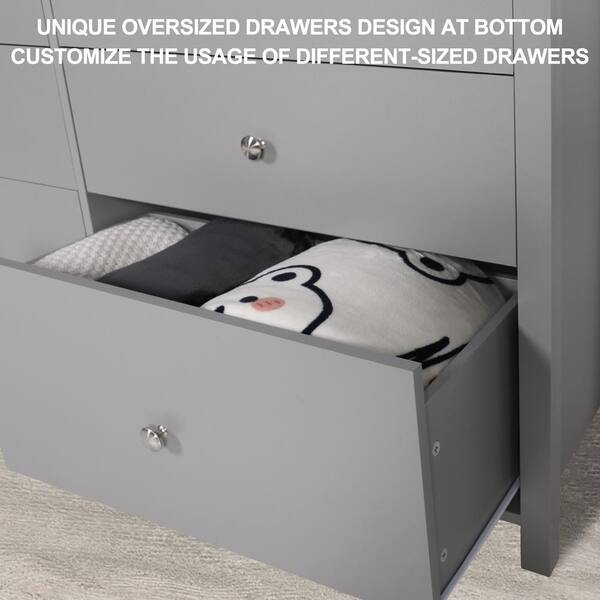 VEIKOUS Grey 6-Drawer Chest of Drawers Long Storage Dresser