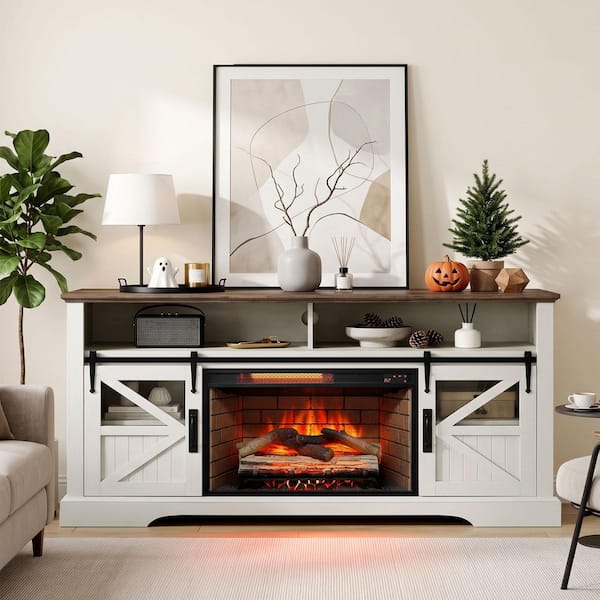 ToolCat 60 in. Freestanding Electric Fireplace TV Stand in White