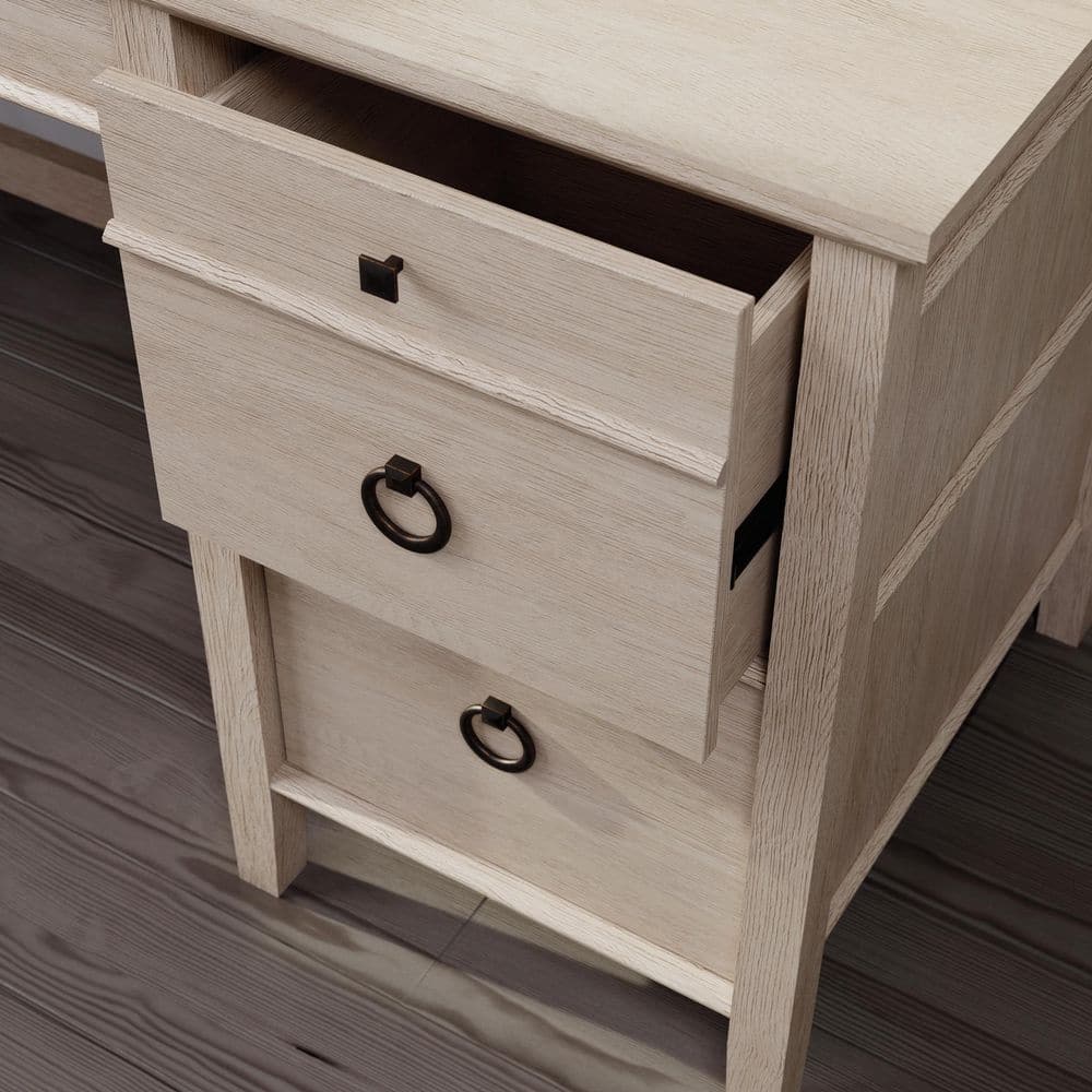 Cascade Oak Single Pedestal Desk with Drawers and Keyboard Tray