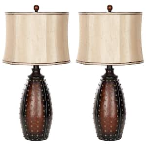 Santa Fe 28.5 in. Brown Faux Leather Table Lamp with Beige Shade (Set of 2)