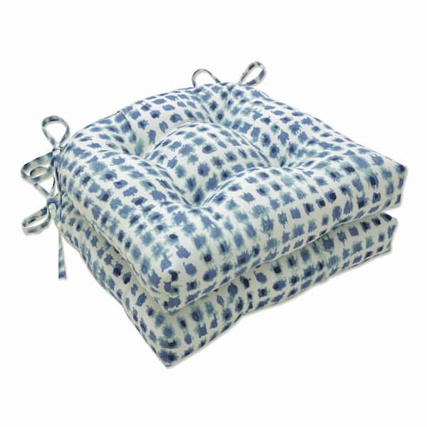 Pillow Perfect 17.5 x 17 Outdoor Dining Chair Cushion in Blue/Ivory (Set of 2)