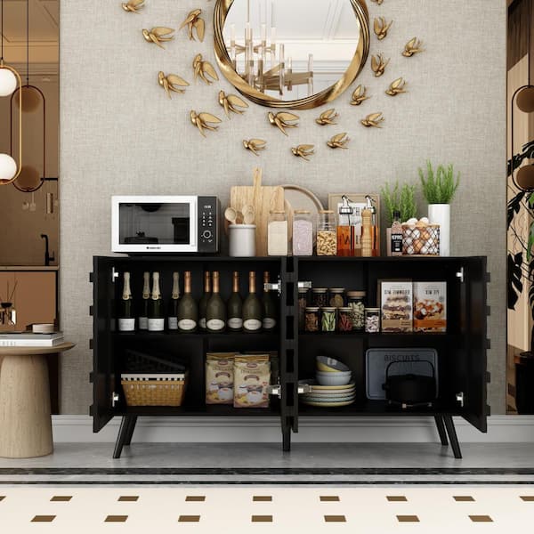 FUFU&GAGA Black Paint Wood 31.4 in. H Storage Cabinet with