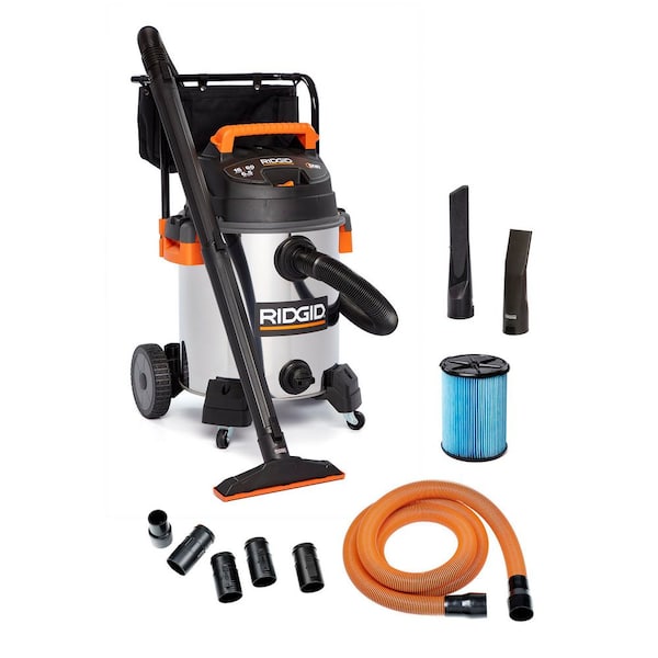 16 Gal. 6.5 Peak HP Stainless Steel Shop Vacuum WD1956 Wet Dry Vac with Fine Dust Filter, 10 ft. Pro Hose, Accessories