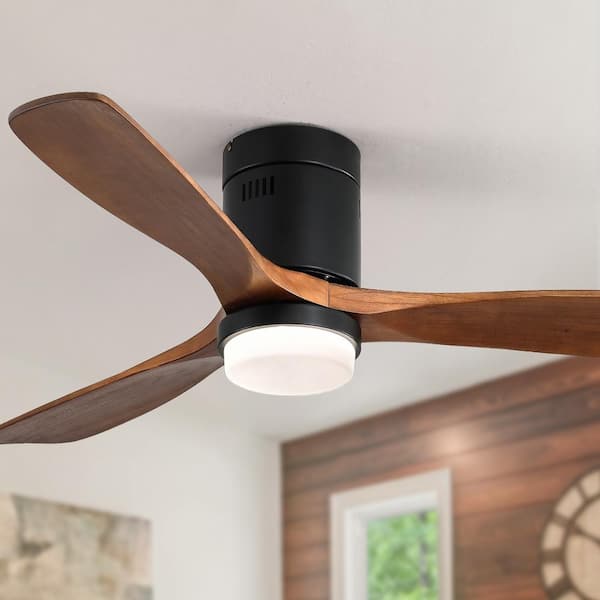 52 in. W Indoor Black Remote Wood Ceiling Fan with Adjustable Brightness Light