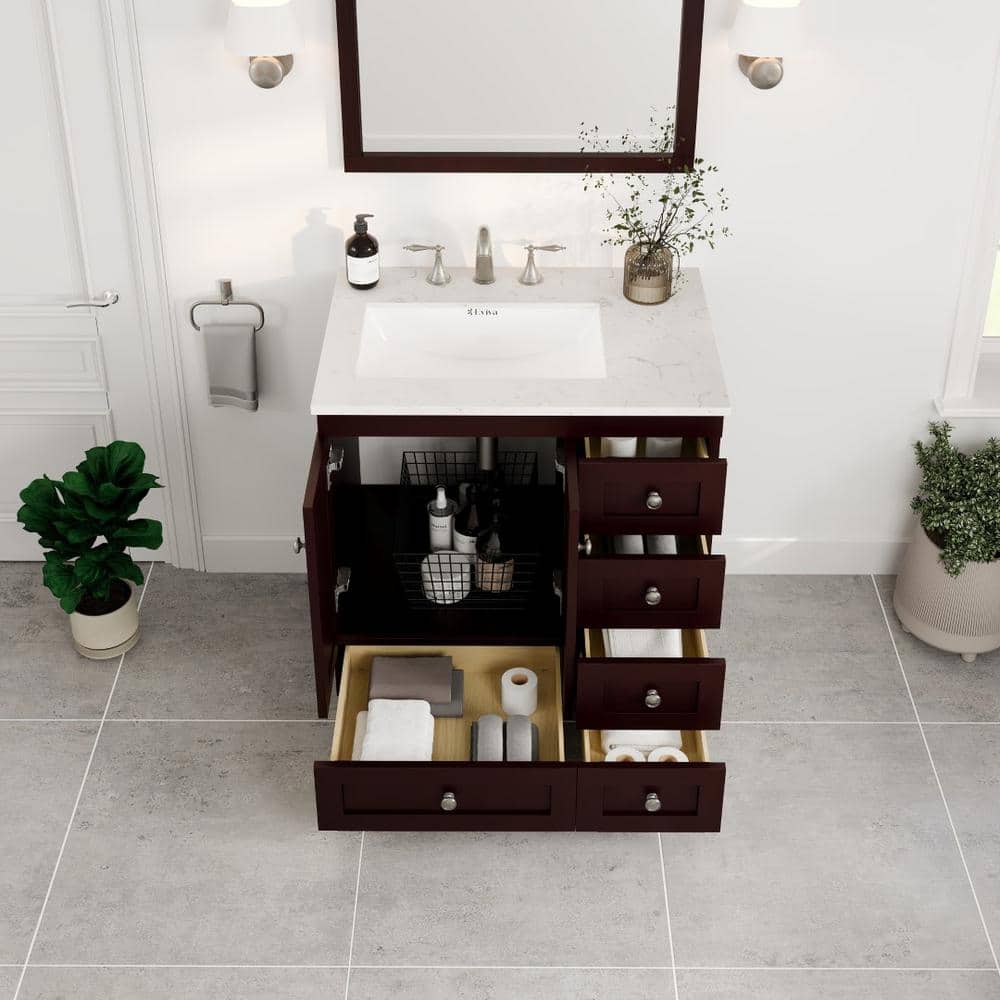 Acclaim 30" Teak Bathroom Vanity with White Quartz Top