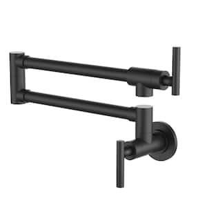 1.8 GPM Wall Mounted Pot Filler with Mounting Hardware, Double Handles and Ceramic Disc Cartridge in Matte Black S2