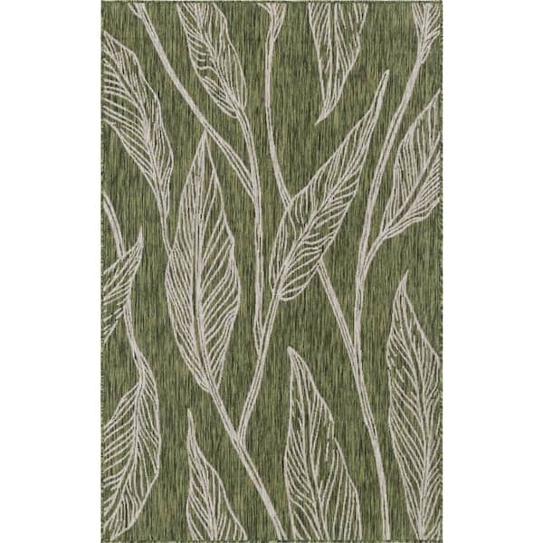 Outdoor Leaf Green 9 ft. x 12 ft. Area Rug