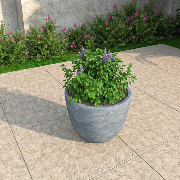 Leisuremod Dahlia Modern 14.5 in. Aged Concrete Fiberstone and Clay Tapered Round Planter for Indoor and Outdoor