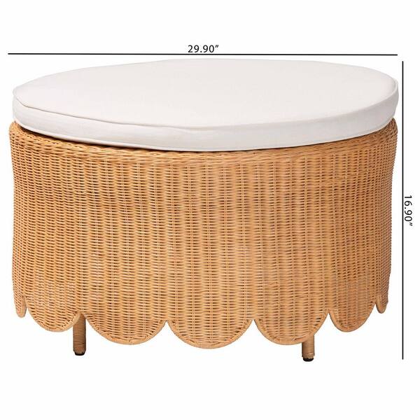 定価7.4万 MOUNTAIN RESEARCH RATTAN OTTOMAN bali & pari Teresa Light Honey Rattan and Fabric Ottoman 256-14079