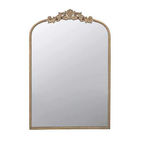CONGE IMPORT LLC 24 in. W x 36 in. H Gold Baroque Inspired Arch Iron Framed Mirror