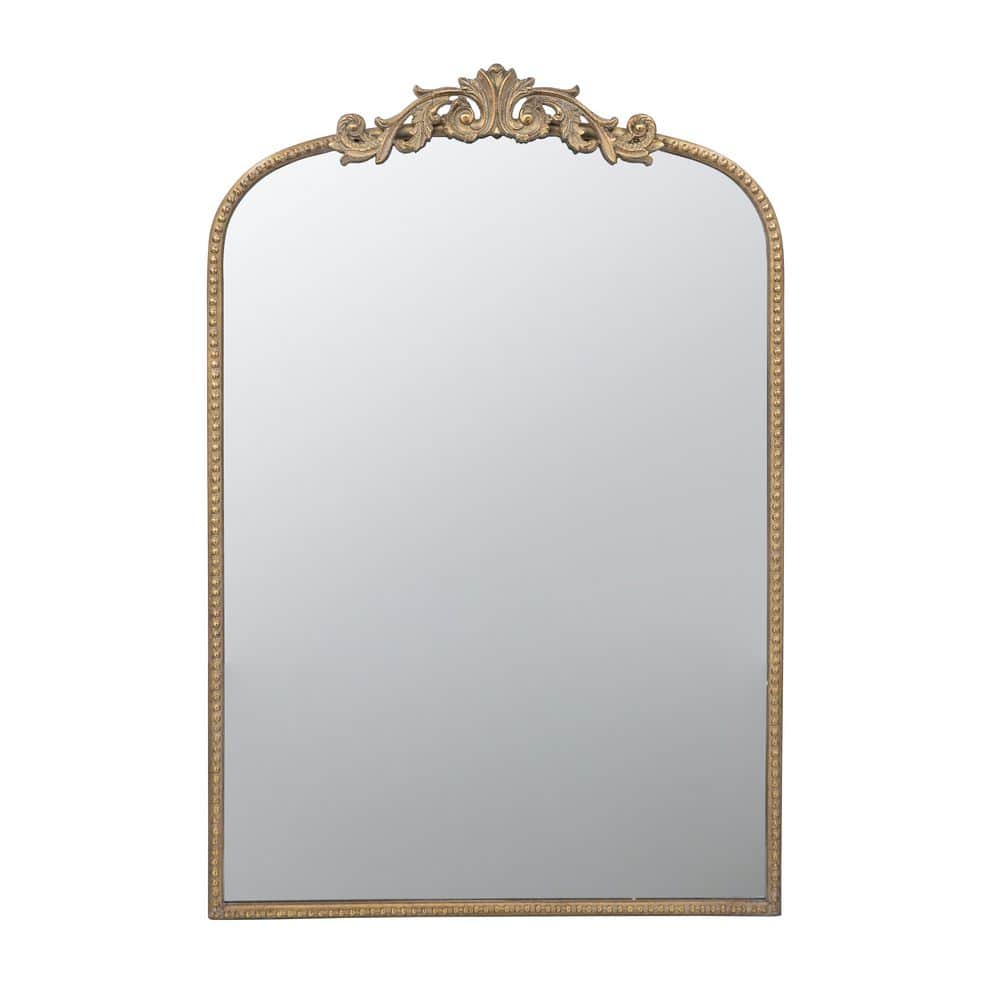 24 in. W x 36 in. H Gold Baroque Inspired Arch Iron Framed Mirror