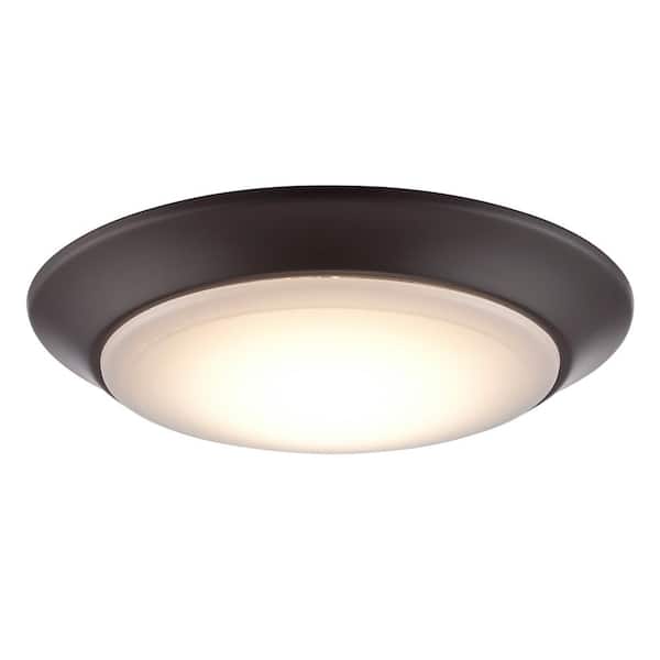 Bel Air Lighting Vanowen 7.5 in. Oil Rubbed Bronze Integrated LED Miniature Disk Flush Mount Ceiling Light Fixture with Acrylic Shade