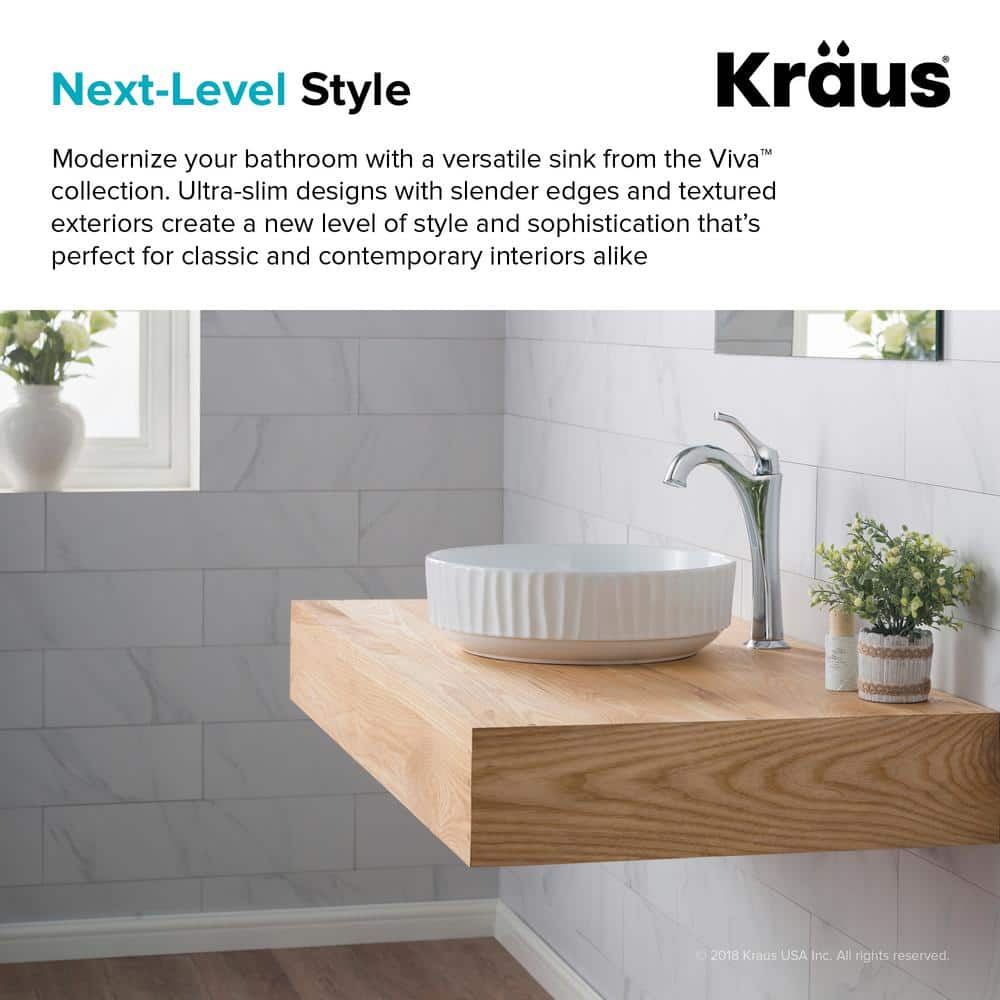 Viva Round White Ceramic Vessel Sink with Pop-Up Drain