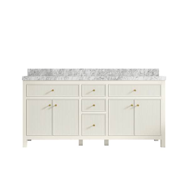 Willow Collections Sonoma 72 in. Double Sink Freestanding Alabaster Bath Vanity with Carrara Marble Top