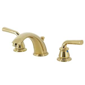 Restoration 2-Handle 8 in. Widespread Bathroom Faucets with Plastic Pop-Up in Polished Brass