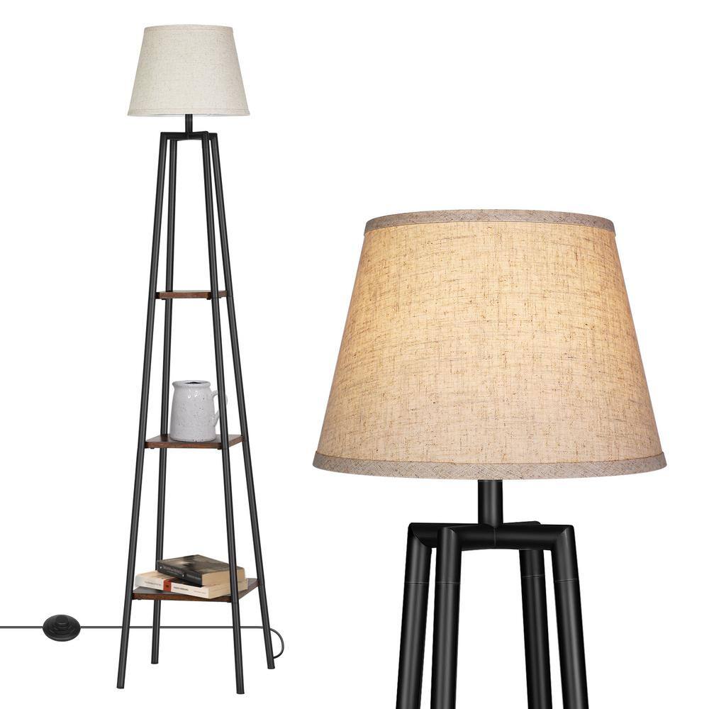 65 in. Black 1-Light Farmhouse Column Floor Lamp for Living Room with Beige Linen Empire Shade and Shelf price history on PriceWatchPro