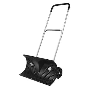 17 in. Plastic Handle and Steel Blade Rolling Pusher Snow Shovel
