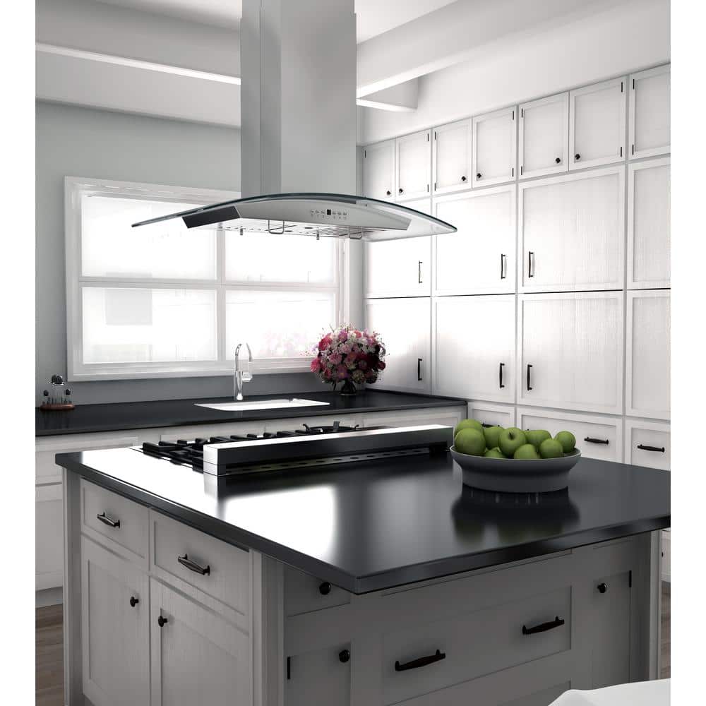 36-inch Stainless Steel and Glass Convertible Island Range Hood