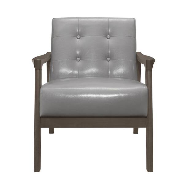 EVERGLADE HOME Kyrie Gray Faux Leather Solid Wood Accent Chair