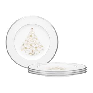 Palace Christmas 8.5 in. Platinum White Bone Set of 4 Holiday Accent Plates