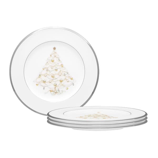 Noritake Palace Christmas Platinum 8.5 in. (White) Bone China Holiday Accent Plates, (Set of 4)
