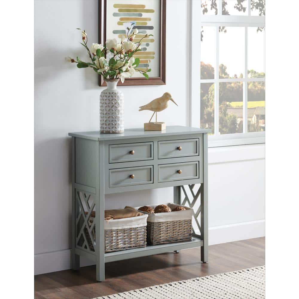 Gray Wood Console Table with 4 Drawers and Shelf