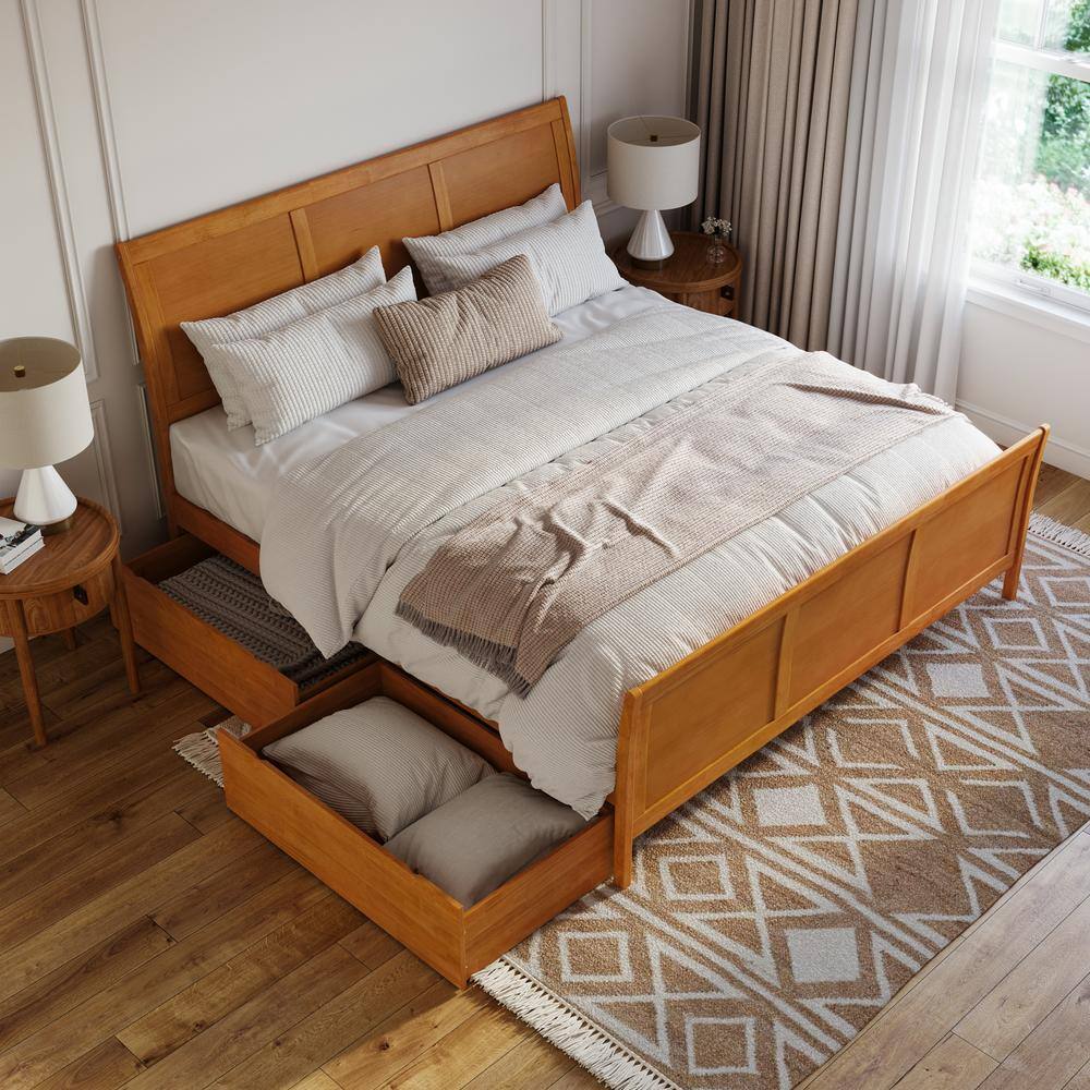 Portland King Light Toffee Wood Platform Bed with Storage Drawers