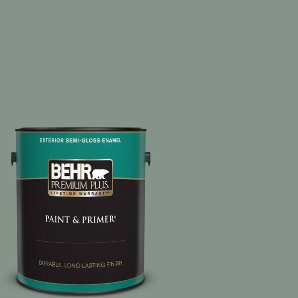 BEHR PREMIUM PLUS 1 gal. #460F-4 Wethersfield Moss Semi-Gloss Enamel Exterior Paint & Primer
