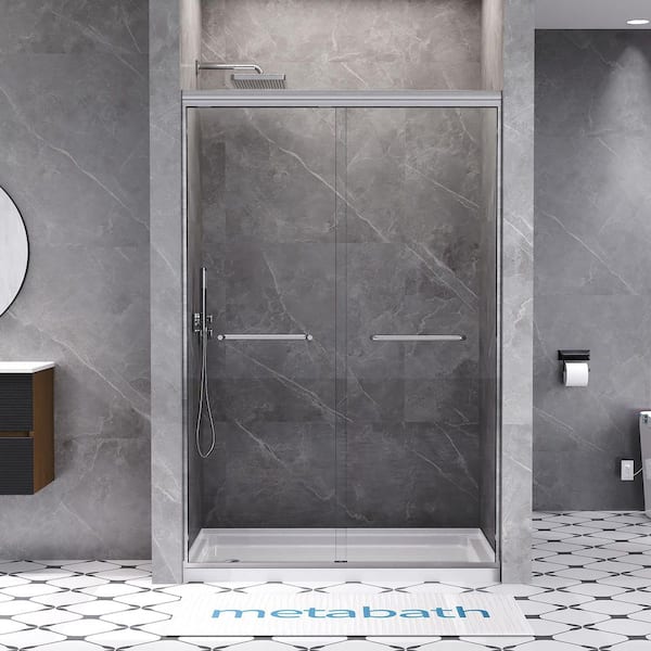 45 to 48 in. W x 72 in. H Semi Frameless Double Sliding Shower Door in Brushed Nickel with 1/4 in. Tempered Clear Glass