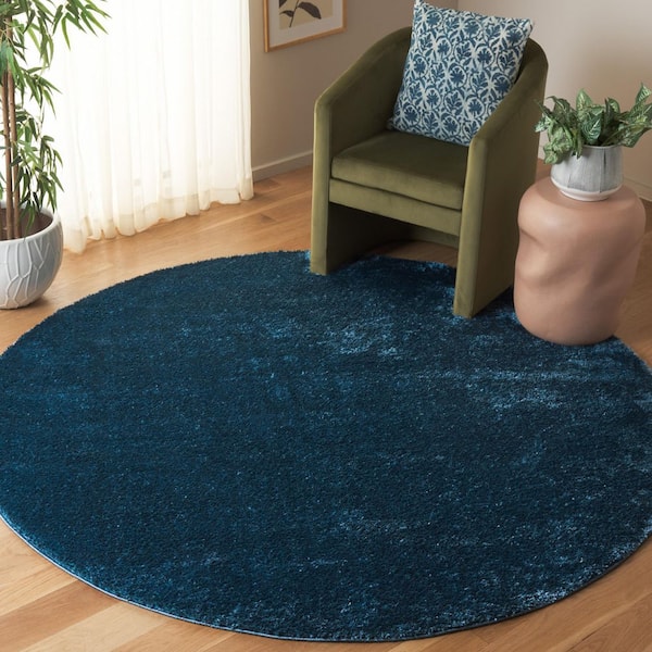 Penelope Shag Navy 7 ft. x 7 ft. Modern Solid Round Area Rug
