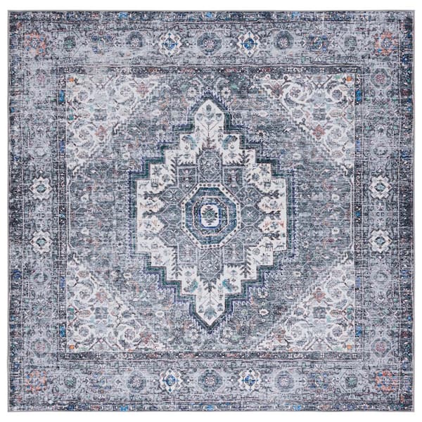 SAFAVIEH Tucson Beige/Gray 6 ft. x 6 ft. Machine Washable Ikat Border Medallion Square Area Rug